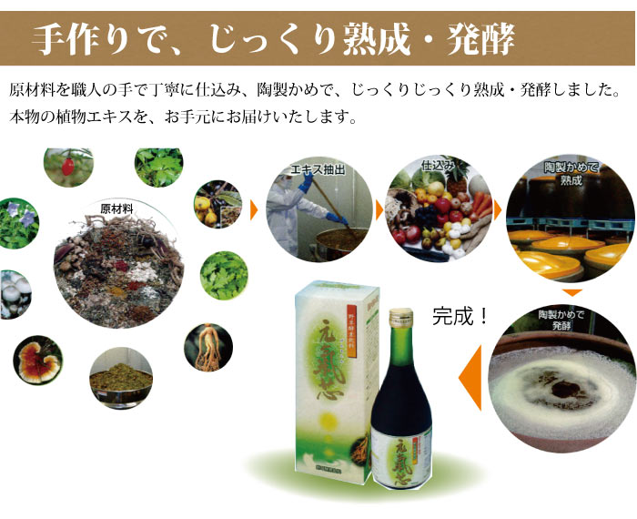 元氣芯は職人の手で丁寧に仕込みじっくり熟成・発酵させました。本物の植物エキスを試してみませんか